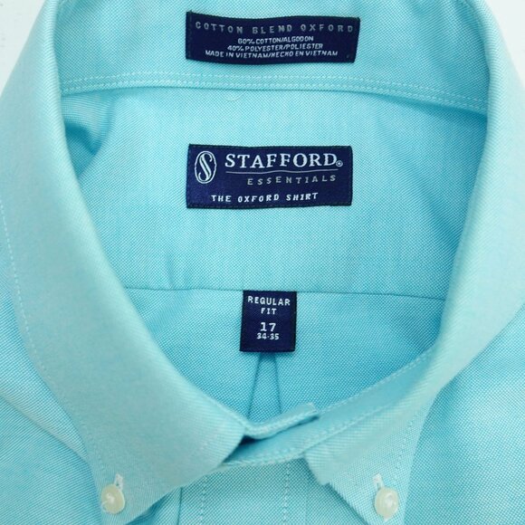 Stafford Essentials Oxford Shirt Aqua Blue Regular Fit 17 34/35 Cotton‎ Blend - Picture 7 of 7
